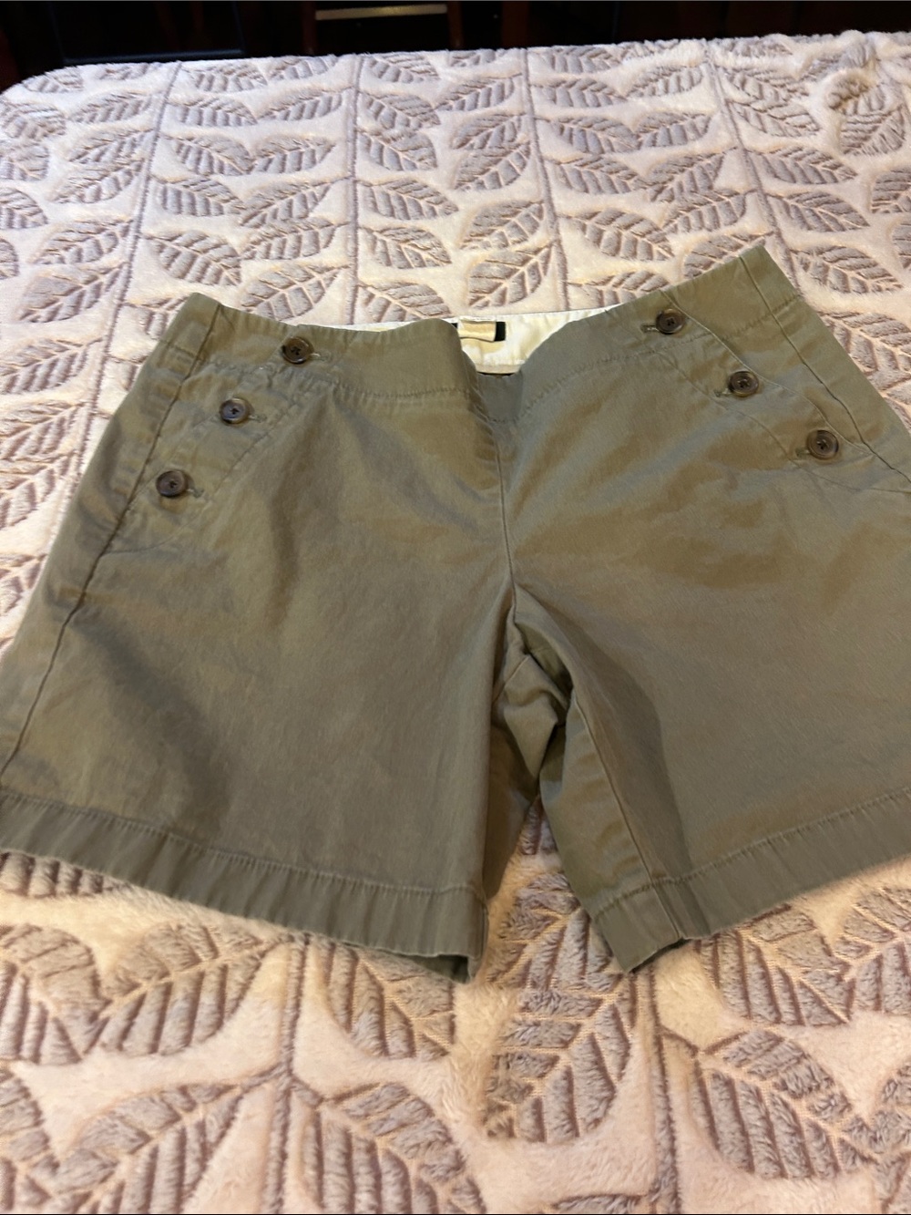 J. Crew Factory Olive Green Button-Accent Bermuda Shorts